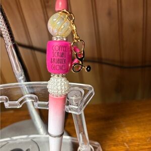 Pink and White Beaded Pen
